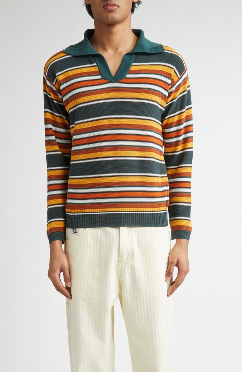 Bode Boxy Parakeet Stripe Long Sleeve Polo, Main, color, Multicolor