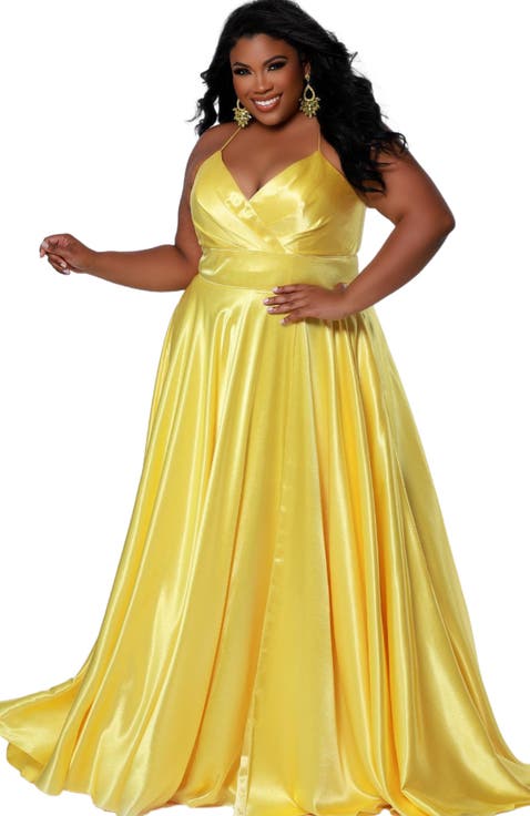 Satin A-line Sweetheart Lace-Up Plus Size Evening Gown
