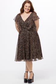 Celebrations by Sydney's Closet V-Neck Flutter Sleeve Plus Size Animal Print Dress
