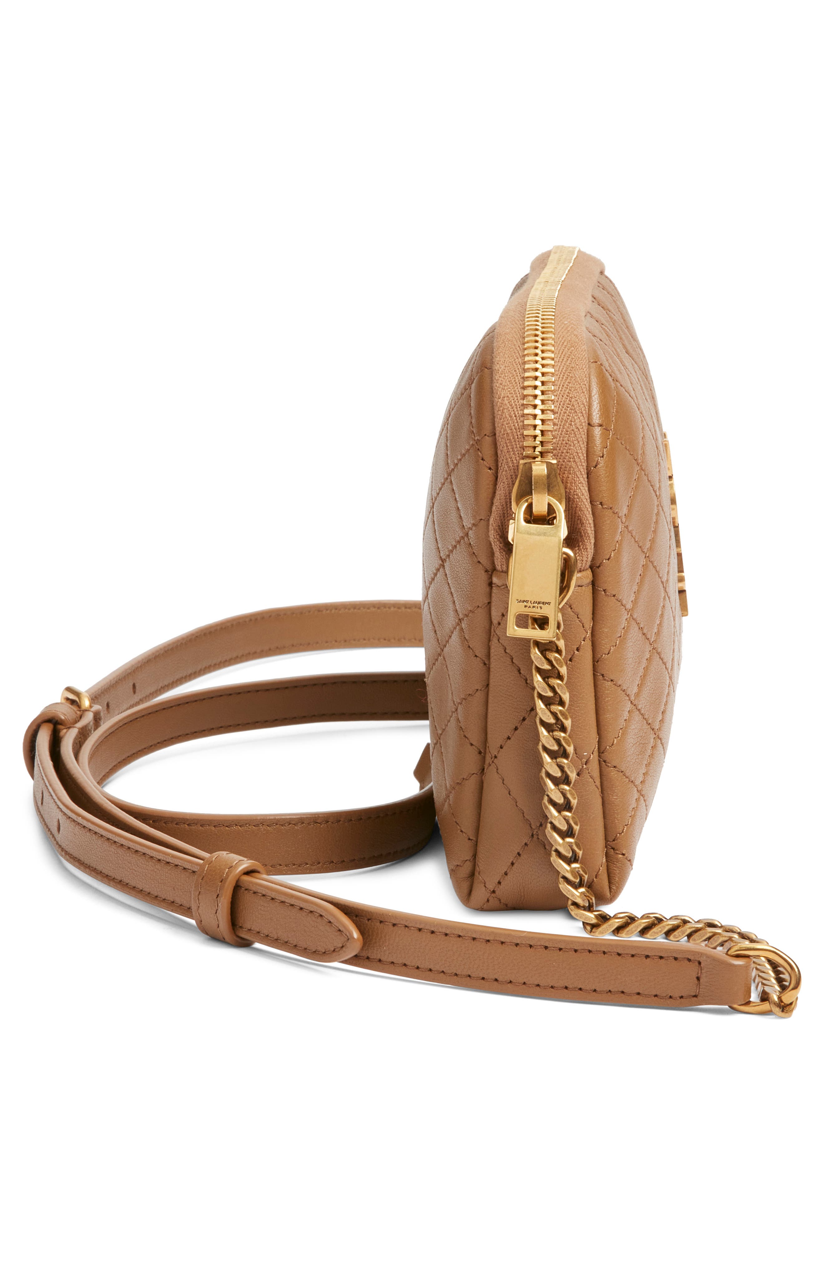 Saint Laurent Gaby Quilted Leather Crossbody Pouch, Alternate, color, Dark Cork