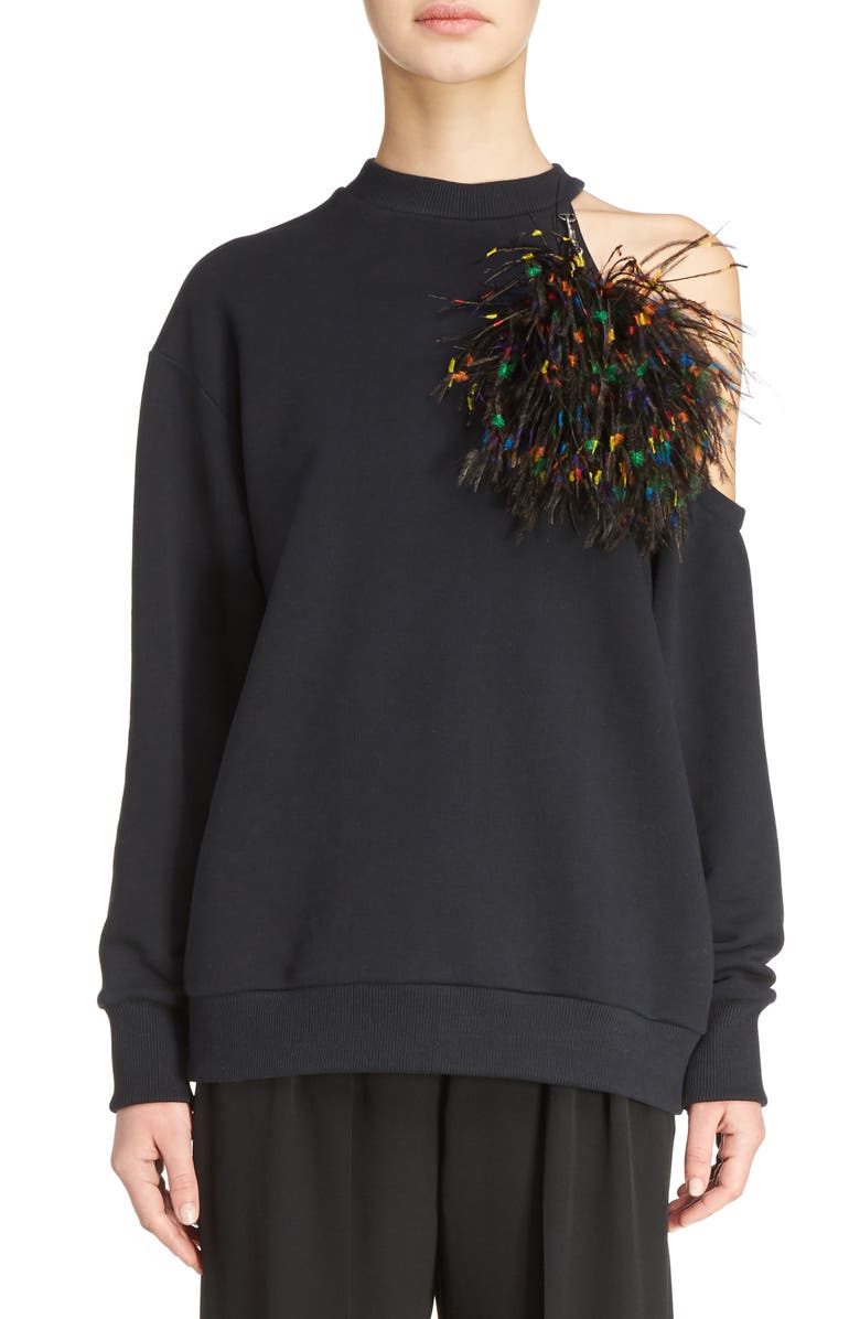 Christopher Kane Pom Pom Cold Shoulder Sweatshirt, Main, color,