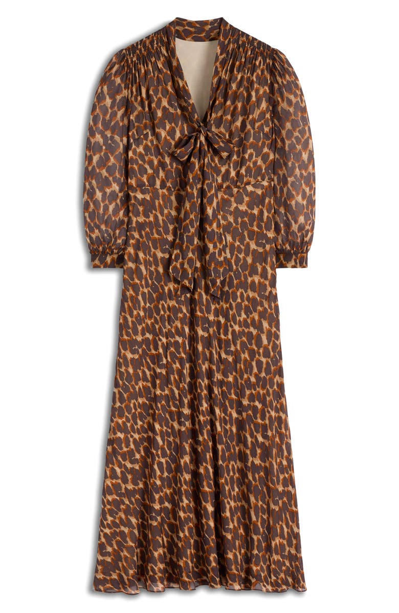 Boden Leopard Print Tie Neck Midi Dress, Alternate, color, Sand Abstract Leopard Spot