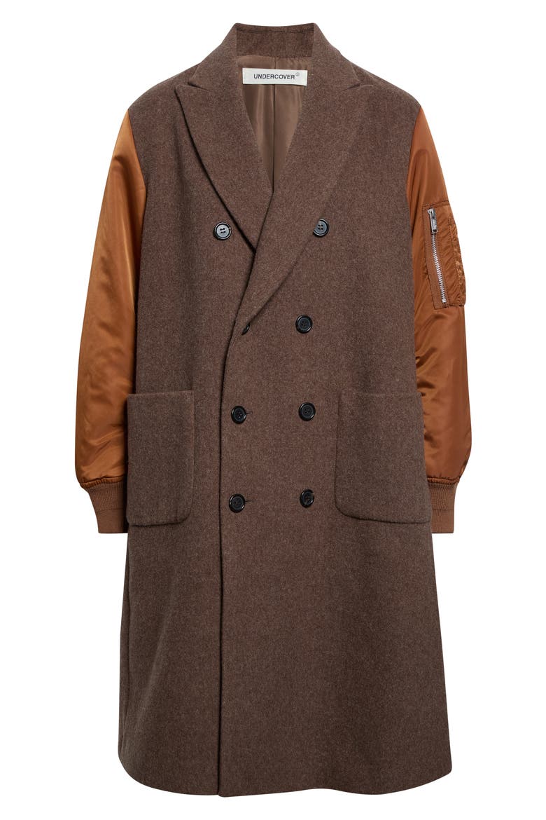 Mixed Media Double Breasted Coat, Main, color, GRAY BROWN