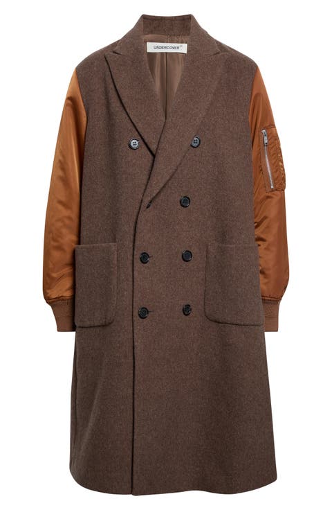 Mixed Media Double Breasted Coat
