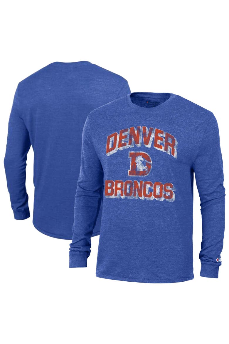 Men's Champion Heather Royal Denver Broncos Ultimate Tri-Blend Long Sleeve T-Shirt, Main, color, Heather Royal