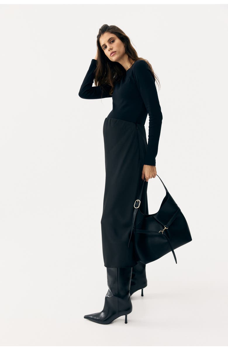 H&M Mama Satin Slip Skirt, Alternate, color, Black