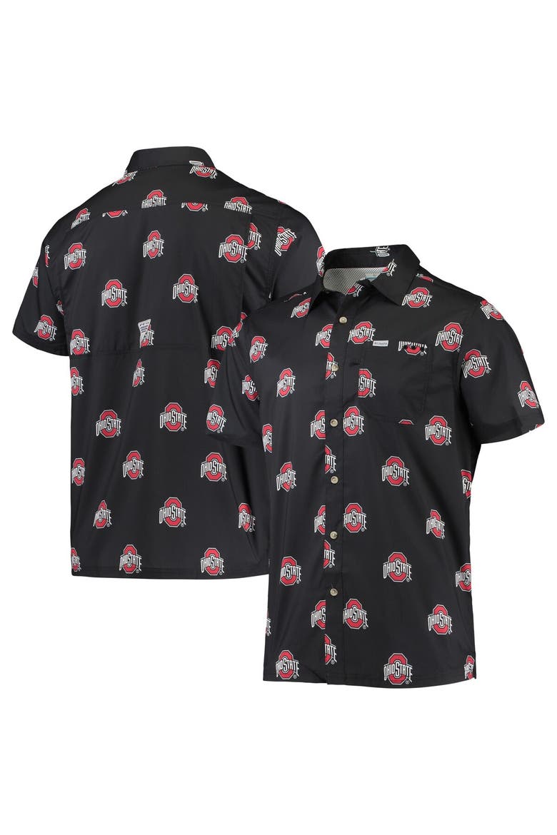 Men's Columbia Black Ohio State Buckeyes Super Slack Tide Omni-Shade Button-Up Shirt, Main, color, Black