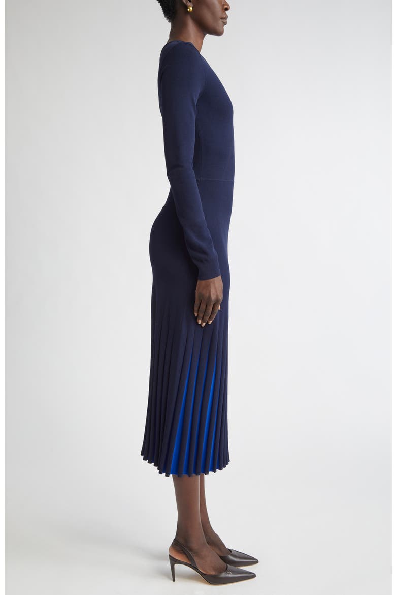 Pleated Hem Long Sleeve Sweater Dress, Alternate, color, NAVY/ COBALT