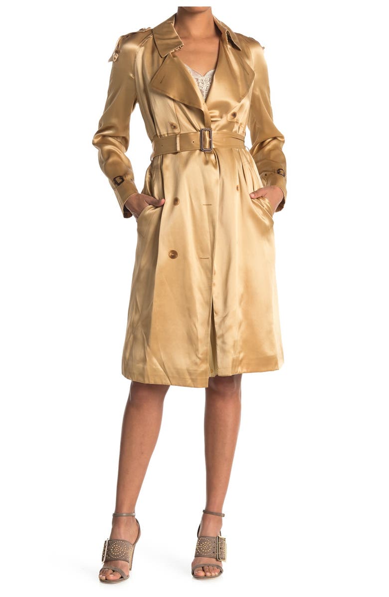 Burberry Silk Satin Trench Coat, Alternate, color, 