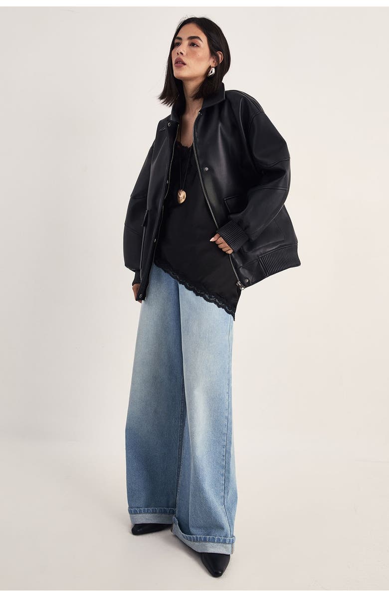 NASTY GAL Longline Faux Leather Bomber Jacket, Alternate, color, Black