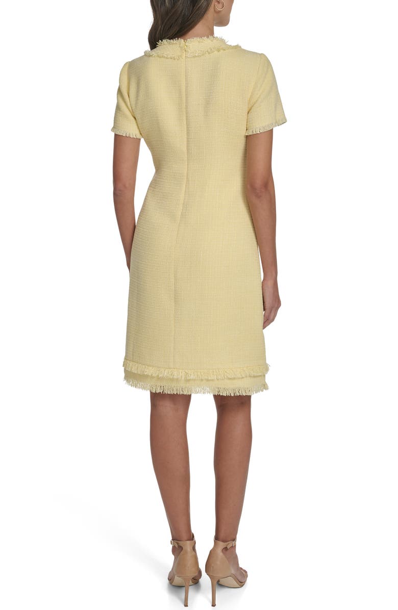 Eliza J Fringe Detail Tweed A-Line Dress, Alternate, color, Butter