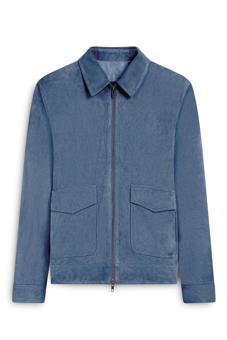 Suede Zip Bomber Jacket, Alternate, color, COBALT