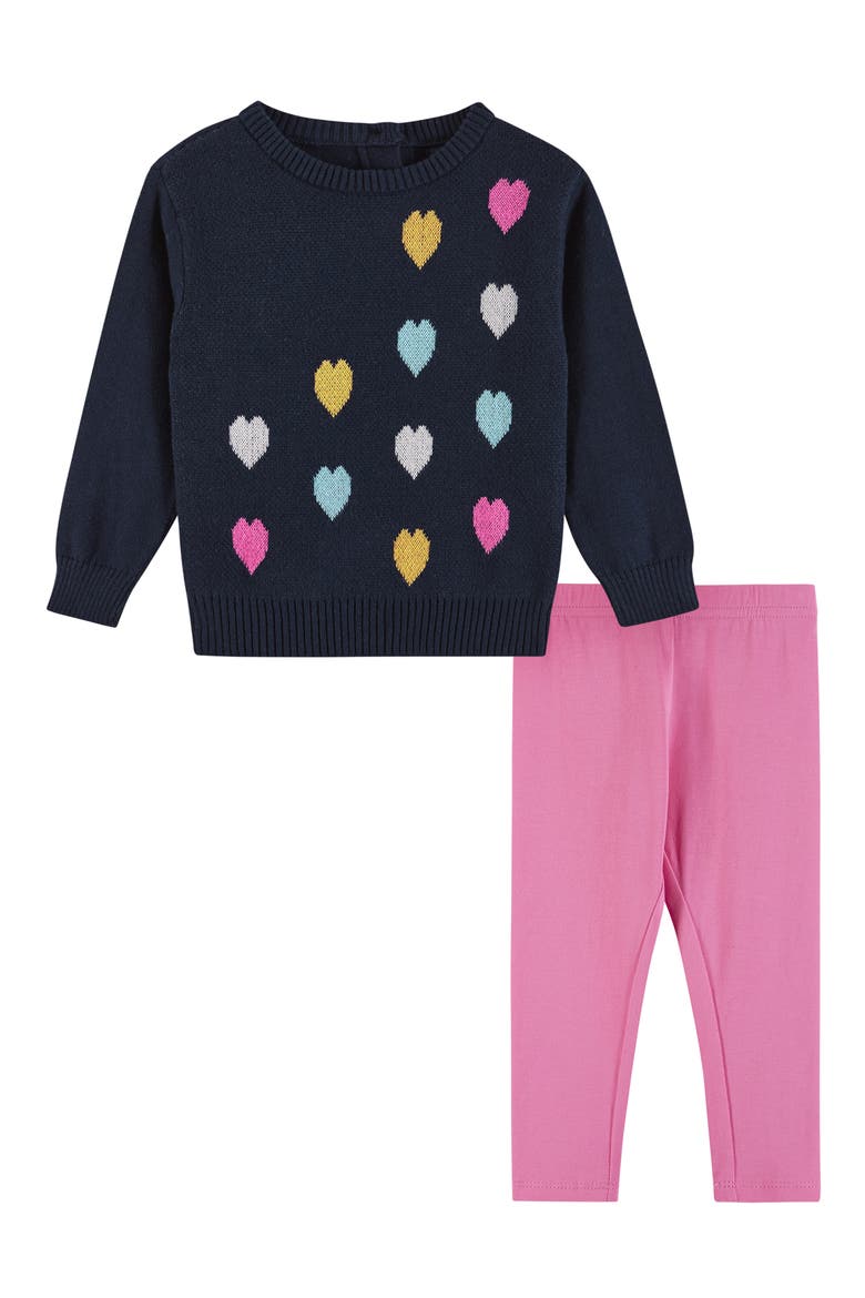 Heart Intarsia Sweater & Leggings Set, Main, color, NAVY/ PINK