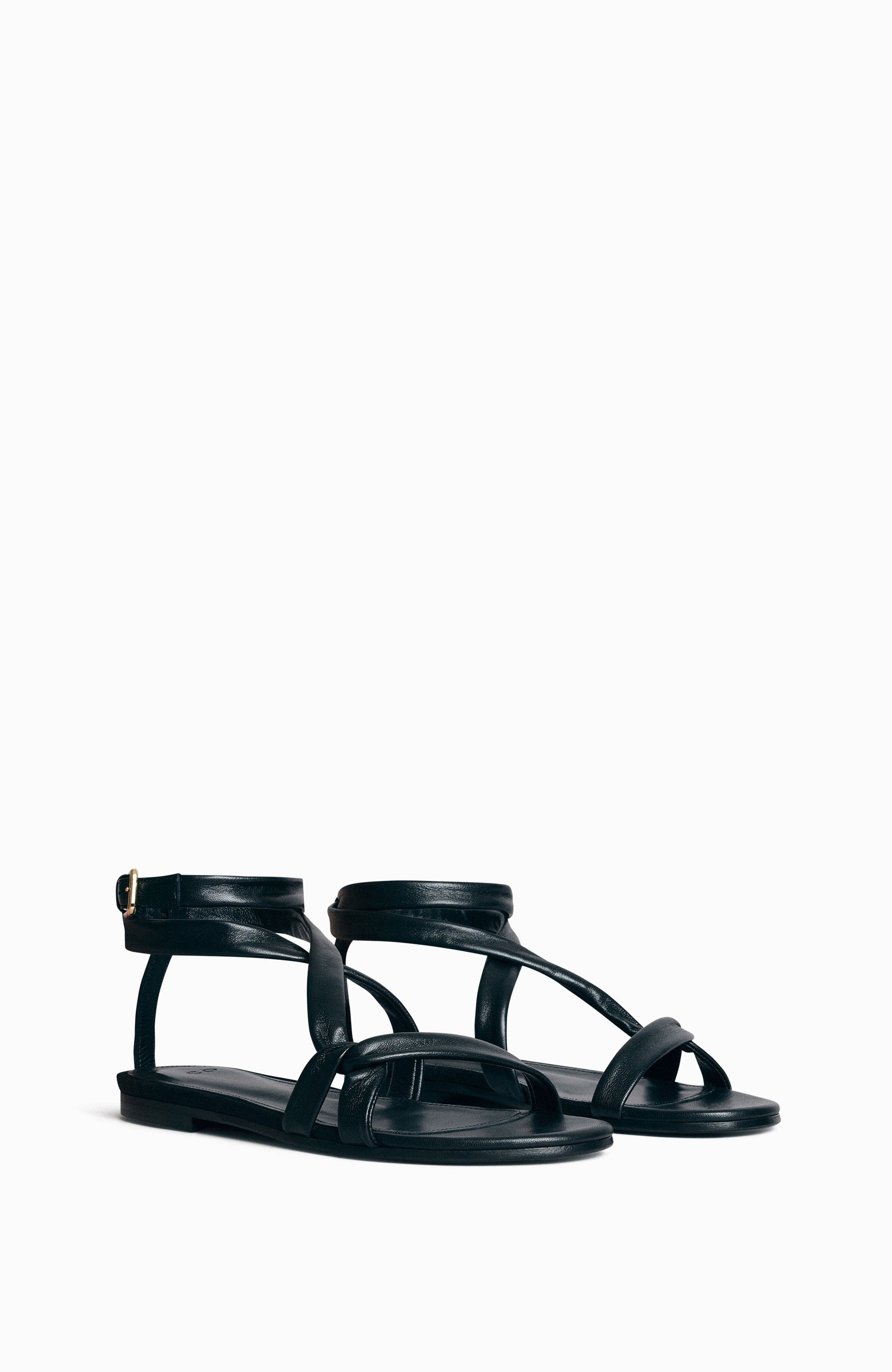 CO Asymmetric Leather Sandal, Alternate, color, Black