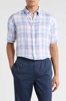 Brooks Brothers Regular Fit Plaid Short Sleeve Linen Button-Up Shirt