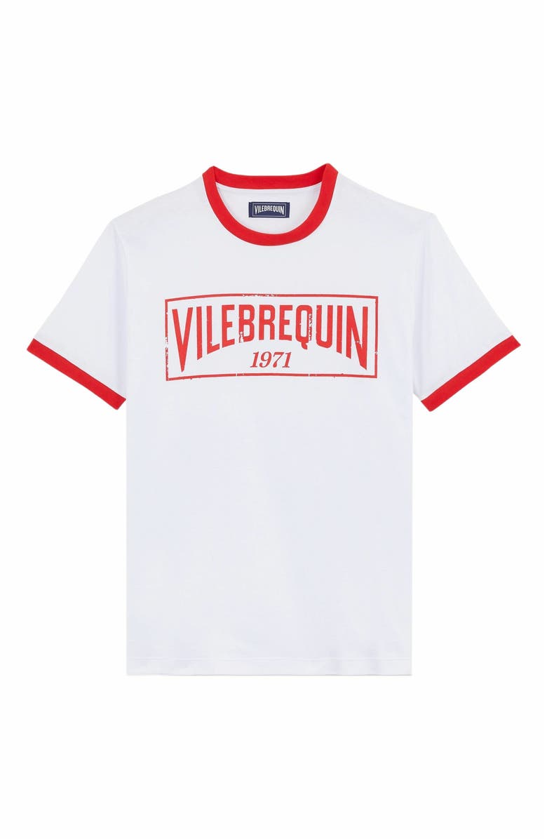 Vilebrequin Men's Bicolor Logo Light Jersey Cotton T-Shirt, Alternate, color, Coquelicot