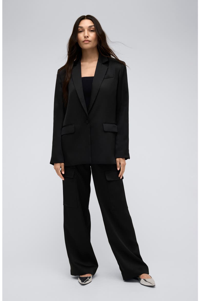 One-Button Satin Blazer, Alternate, color, BLACK