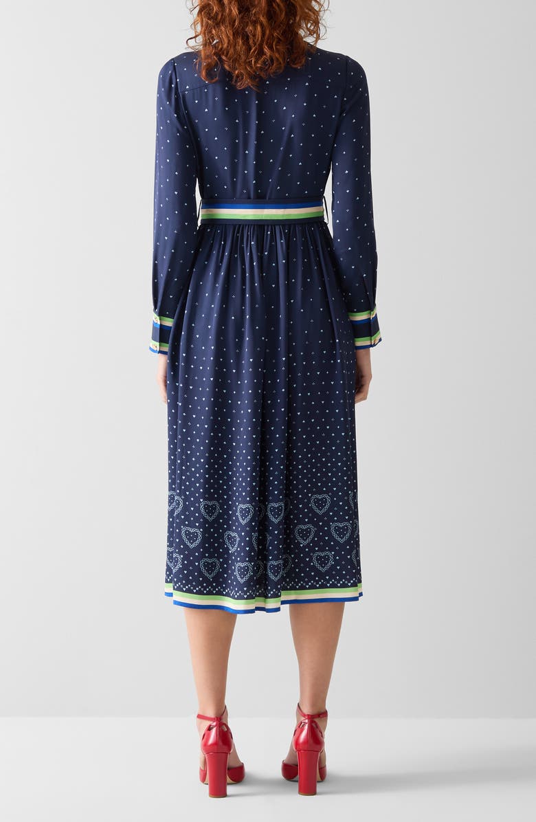 LK Bennett Kate Heart Print Long Sleeve Belted Midi Shirtdress, Alternate, color, Navy Multi