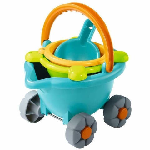 Sand Bucket Scooter - 4 Piece Nesting Beach Toy Set, Toddler Beach Essentials with Sand Bucket, Sieve, Shovel, & Pail on Wheels for Toddlers 1-3