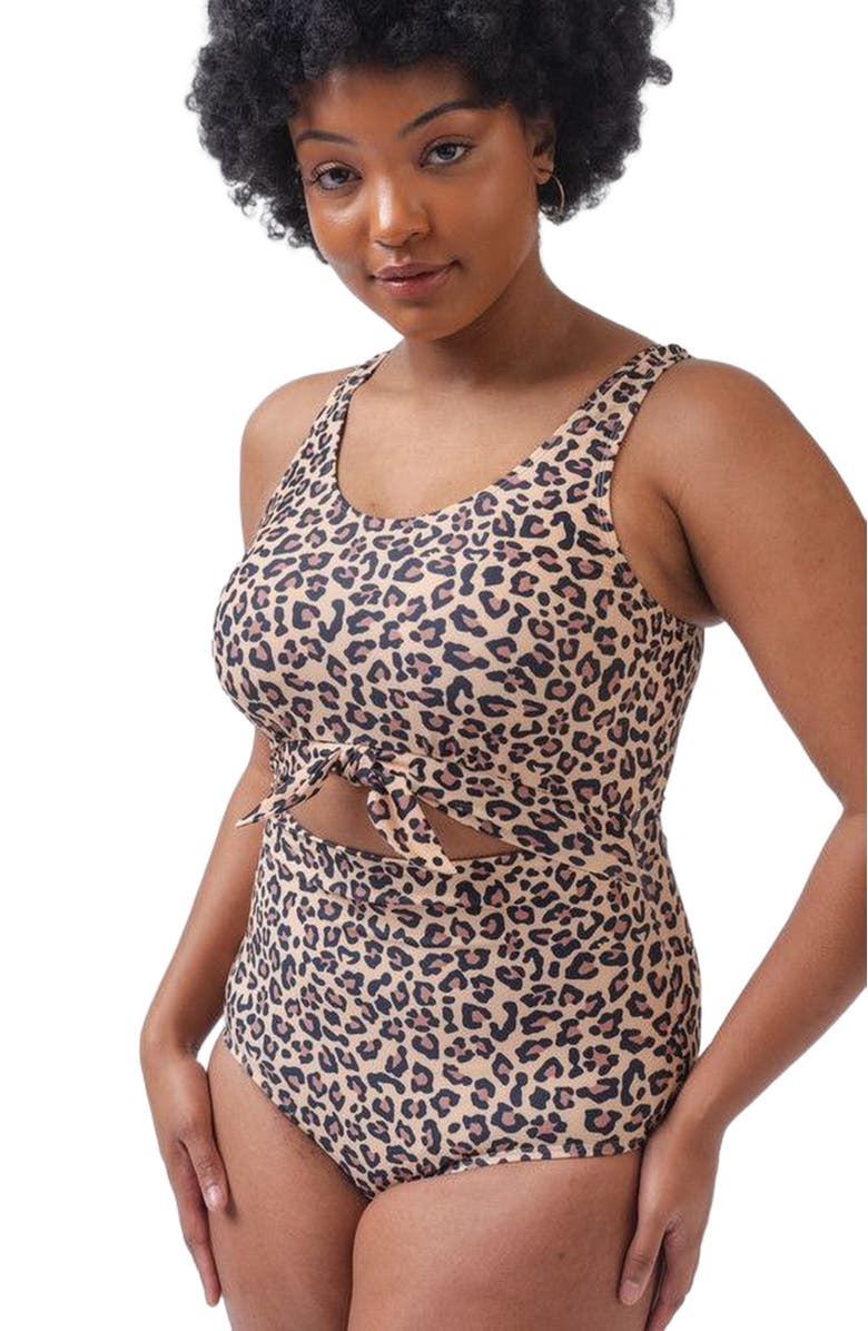 Lime Ricki Swimwear Knotted One-Piece, Alternate, color, Leopard