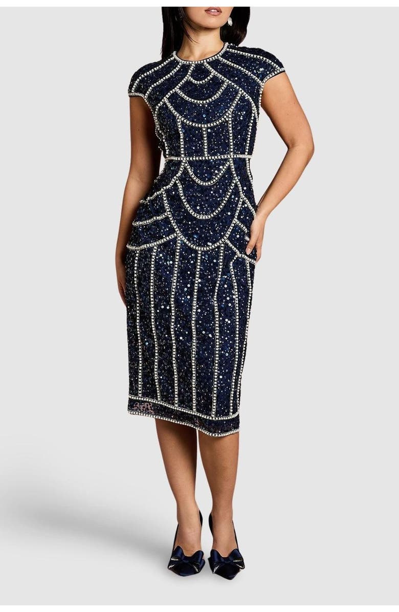 Coast Petite Embellished Midi Dress, Alternate, color, Navy