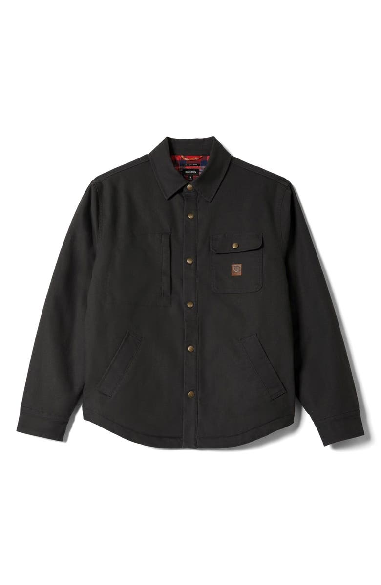 Brixton Builders Flannel Lined Overshirt, Alternate, color, Washed Black/ Red