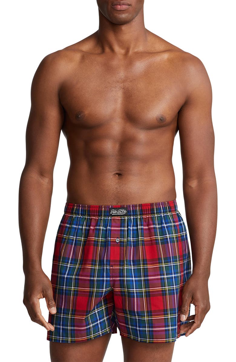 Polo Ralph Lauren Hang Plaid Woven Cotton Boxers, Main, color, Red