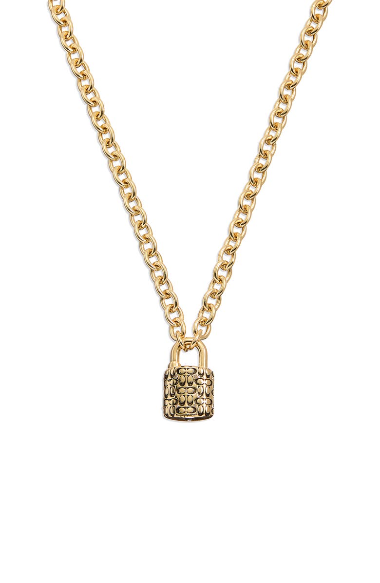 COACH Padlock Pendant Necklace, Alternate, color, Gold