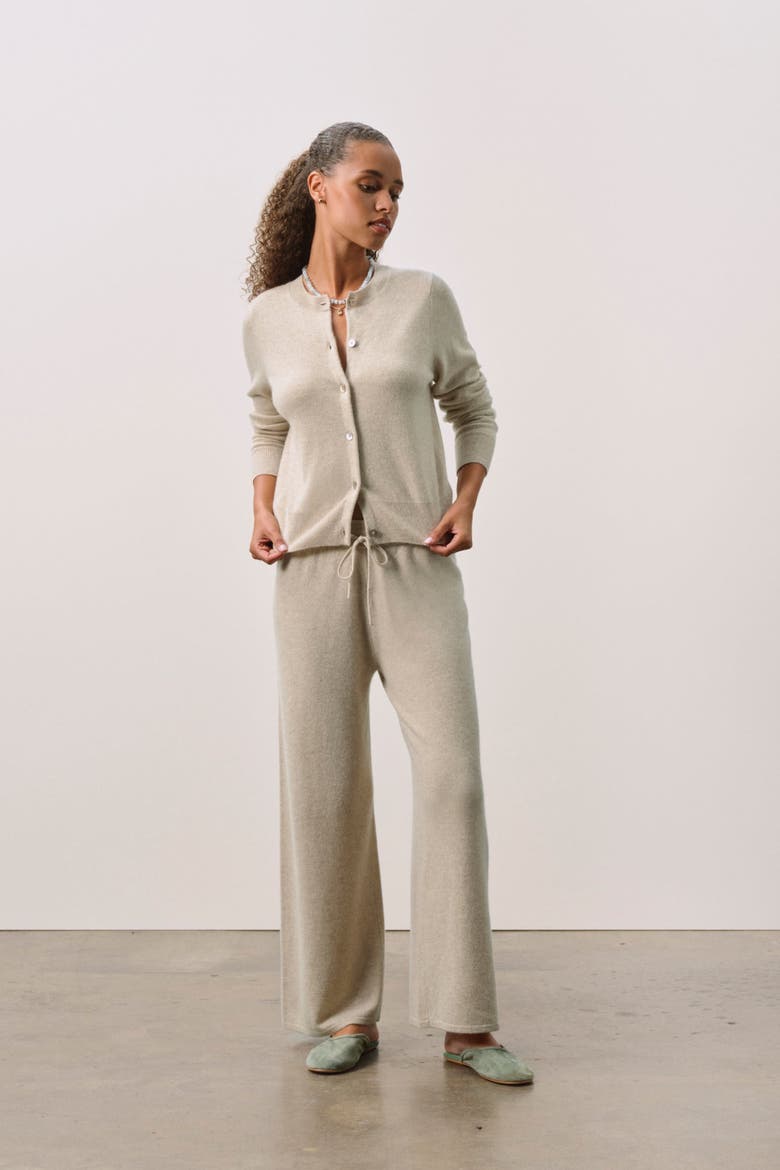 JAYLA BUTTON-UP CASHMERE CARDIGAN, Alternate, color, Flax