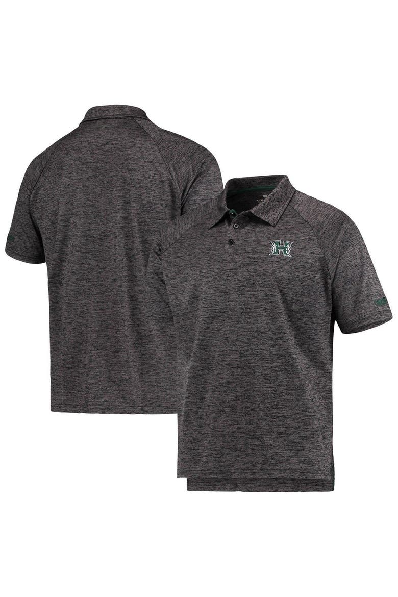 Men's Colosseum Heathered Black Hawaii Warriors Down Swing Raglan Polo, Alternate, color, Heather Black