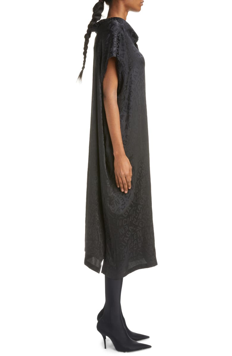 Balenciaga Cape Sleeve Jacquard Logo Silk Dress, Alternate, color, 