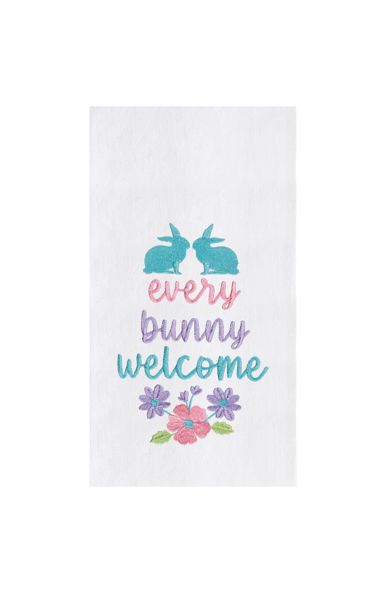 C&F Home "Every Bunny Welcome" Spring Easter Rabbit Embroidered Cotton Flour Sack Kitchen Dishtowel, Main, color, White