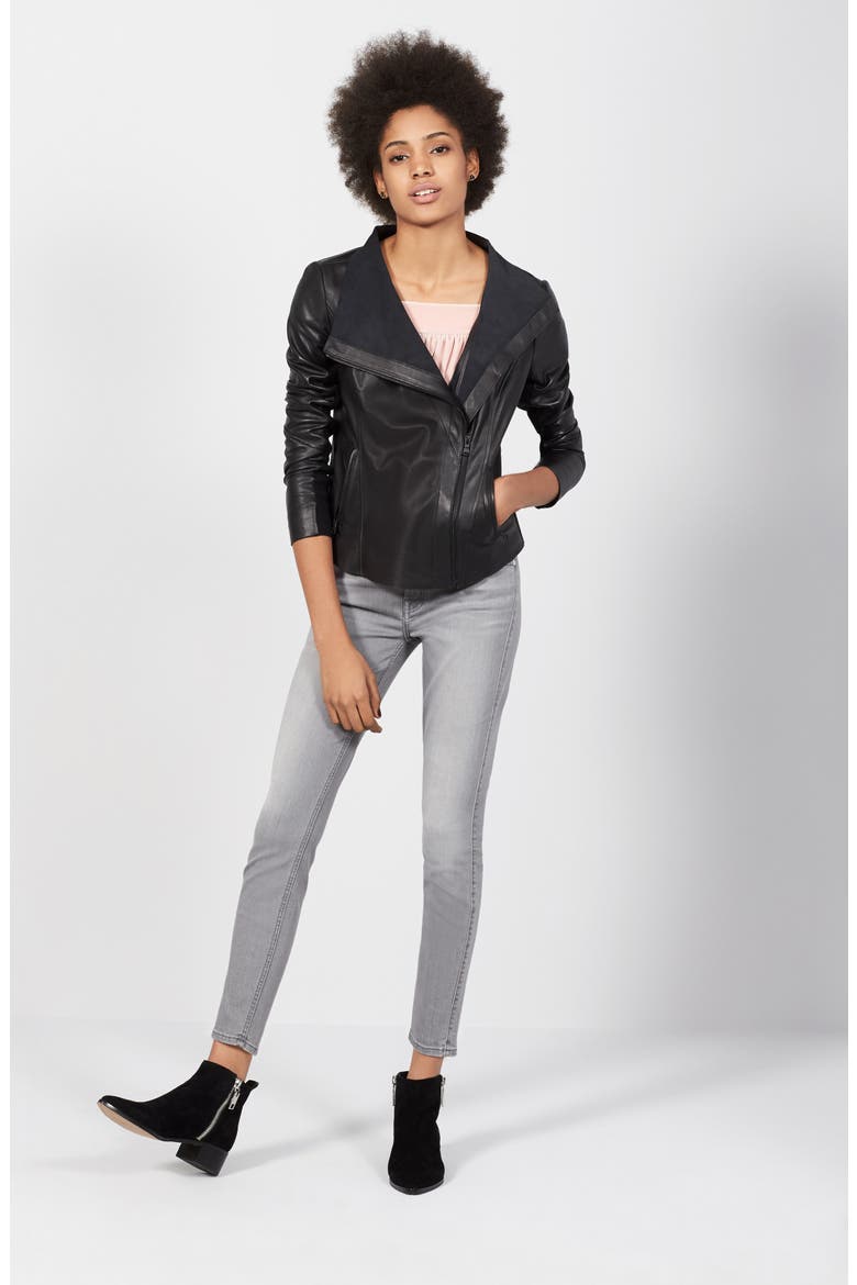 Raw Edge Leather Jacket, Alternate, color, BLACK