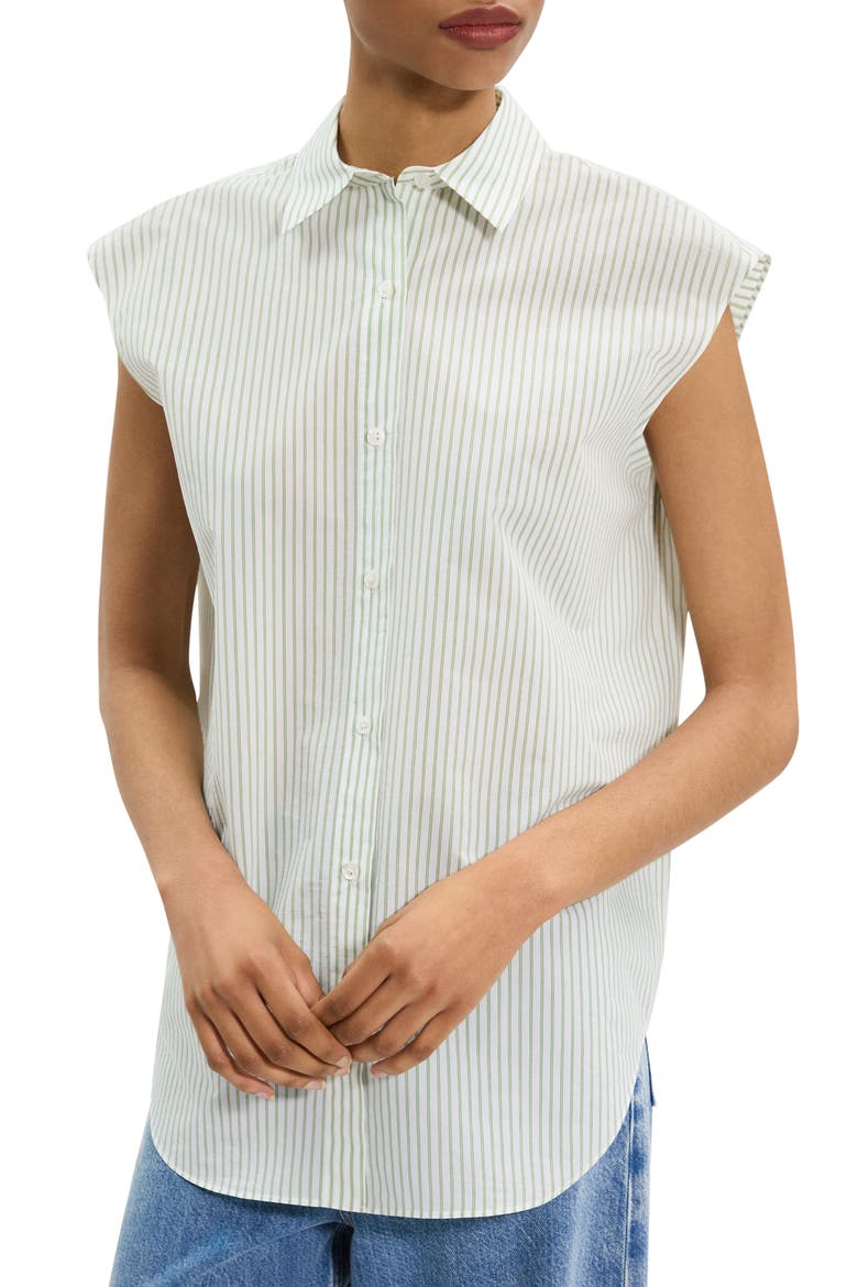 Stripe Cap Sleeve Button-Up Shirt, Main, color, GREEN MULTI