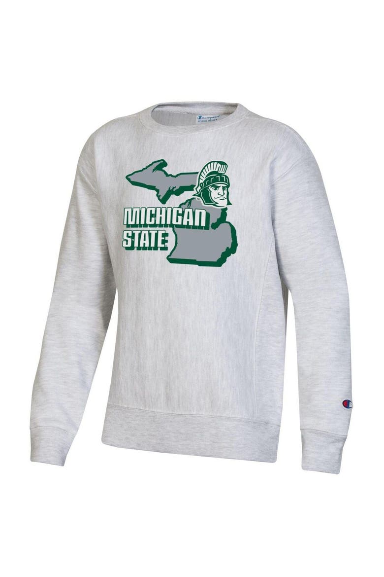 Youth Champion Heather Gray Michigan State Spartans Reverse Weave Pullover Sweatshirt, Alternate, color, Heather Gray