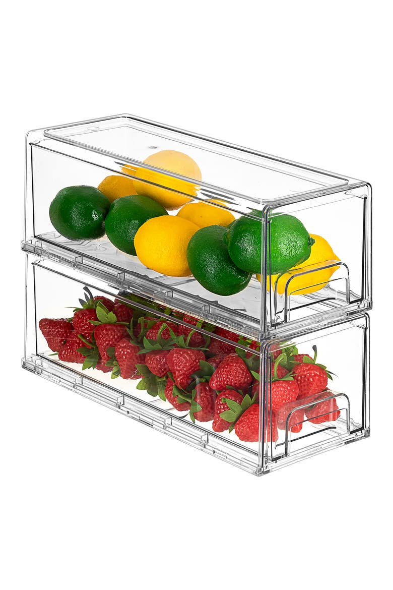4-Pack Stackable Fridge Storage Drawers, Alternate, color, CLEAR