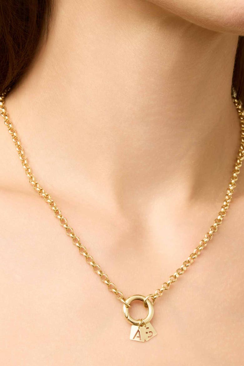 14K Yellow Gold Initial Tile Pendant Charm, Alternate, color, Letter E