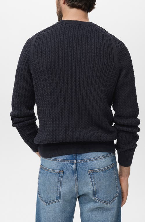 Mango Cabled Cotton Crewneck Sweater In Blue