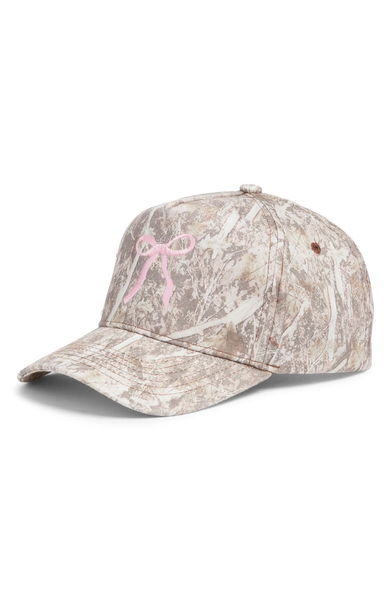 Friday Feelin’ Embroidered Bow Snapback Hat, Main, color, Camo