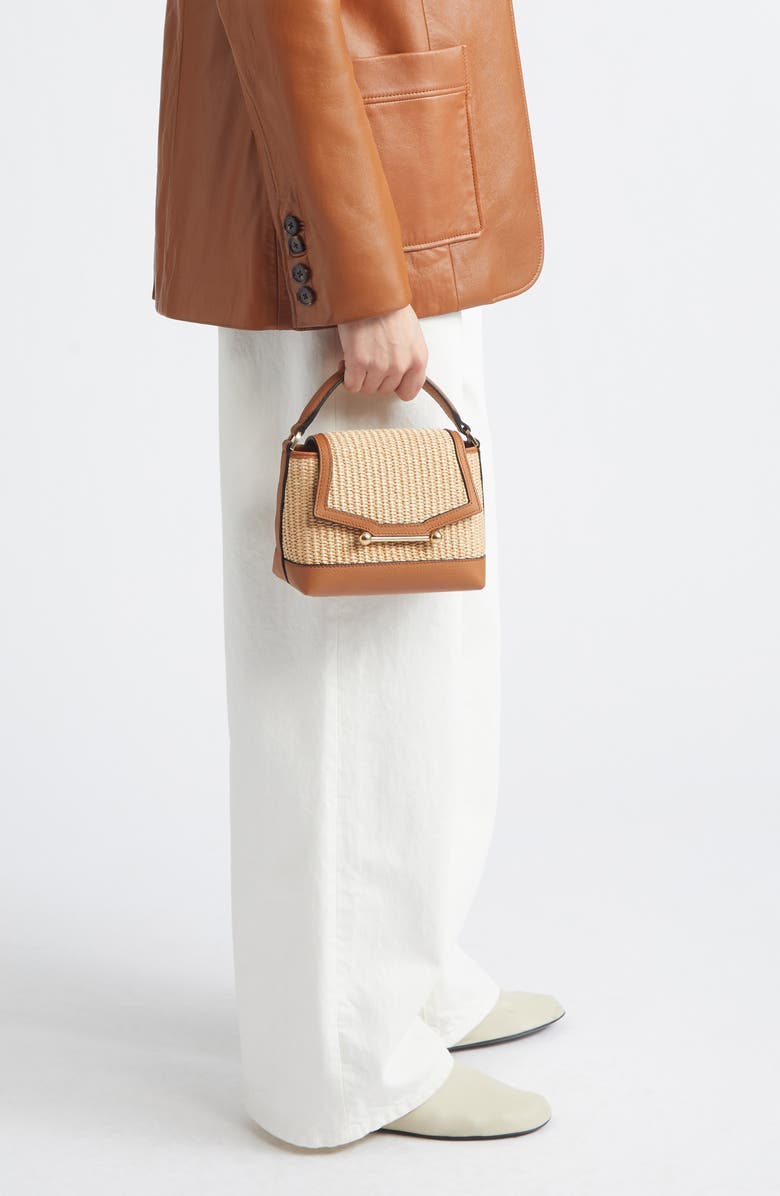 Strathberry Nano Mosaic Raffia & Leather Top Handle Bag, Alternate, color, Tan/ Natural
