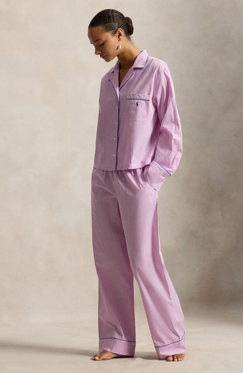 Polo Ralph Lauren Core Stripe Cotton Pajamas, Alternate, color, Violet Meadow