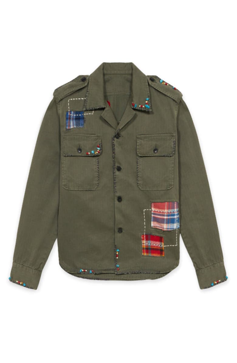 Fortela Military Herringbone Shirt with Tartan Patchwork, Main, color, Green