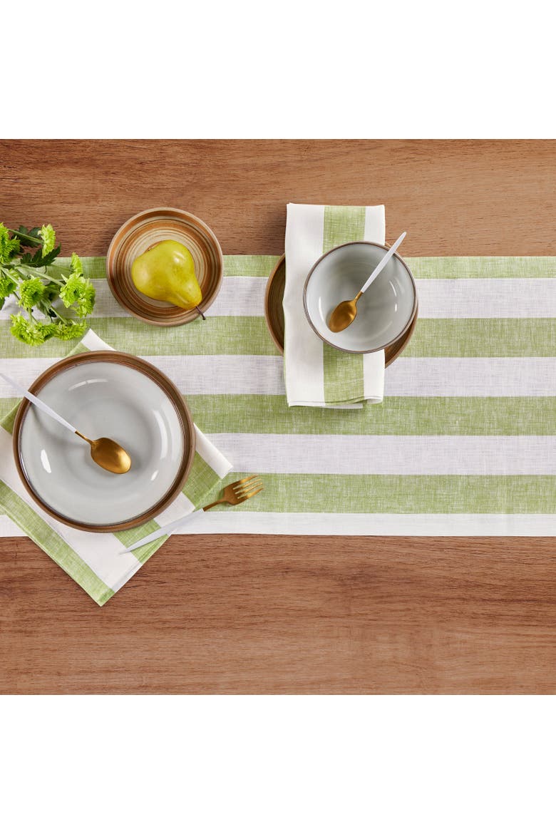 Linen Table Runner - Cabana Stripe, Alternate, color, Green and White