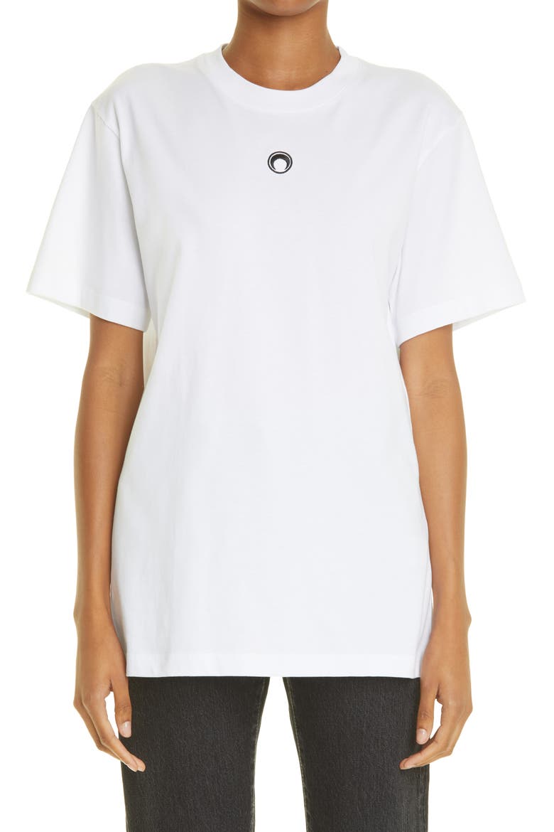 Embroidered Logo Oversize Organic Cotton T-Shirt, Main, color, WHITE