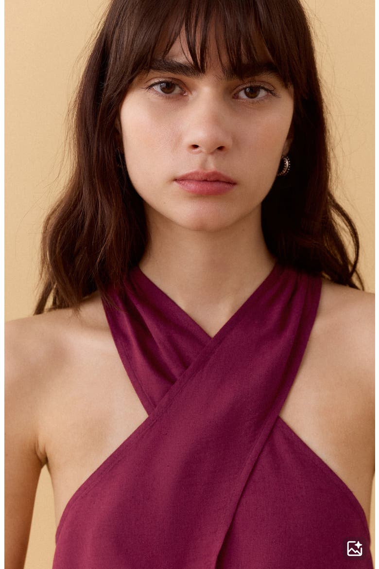 Crisscross Halter Linen Blend Top, Alternate, color, MAROON