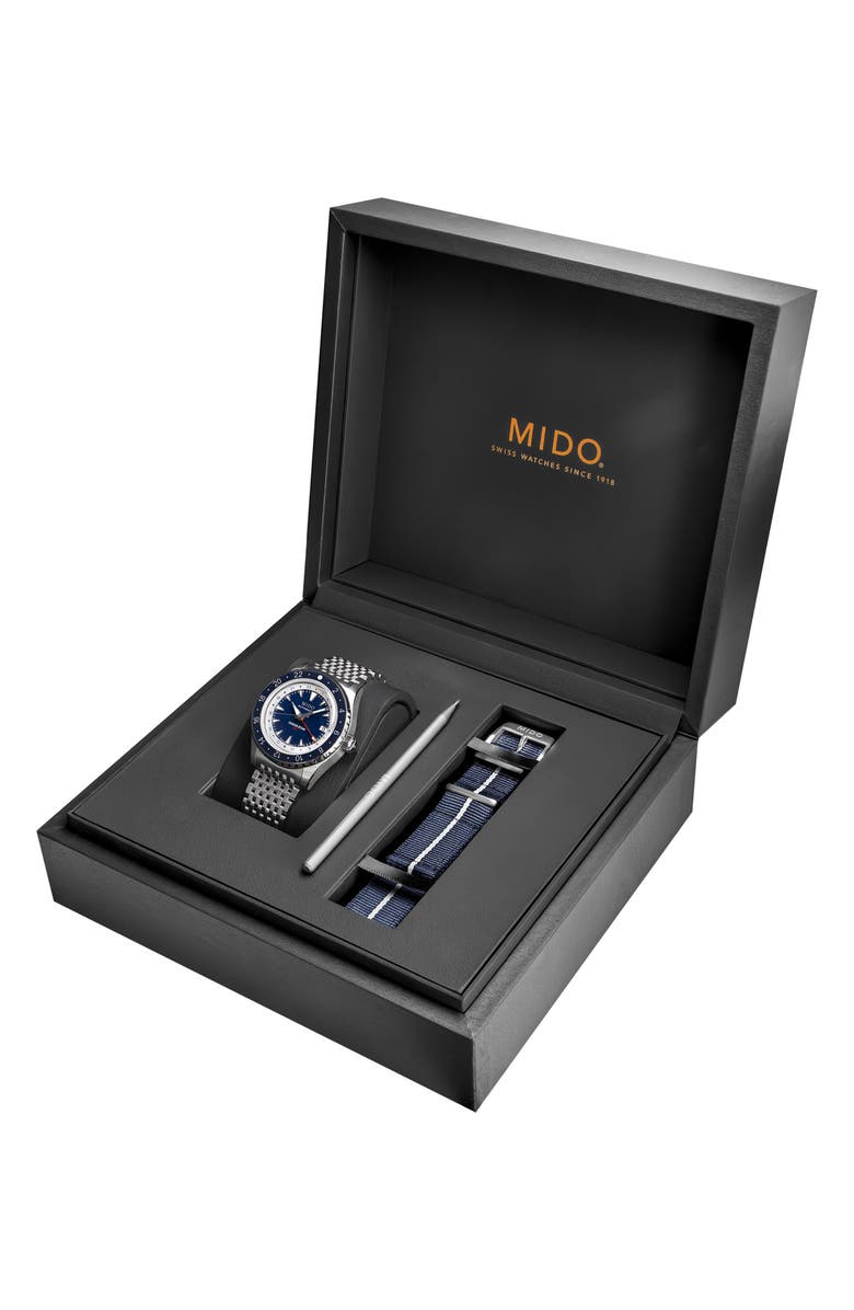 MIDO Ocean Star GMT Automatic Bracelet Watch, 40.5mm, Alternate, color, Silver/ Blue