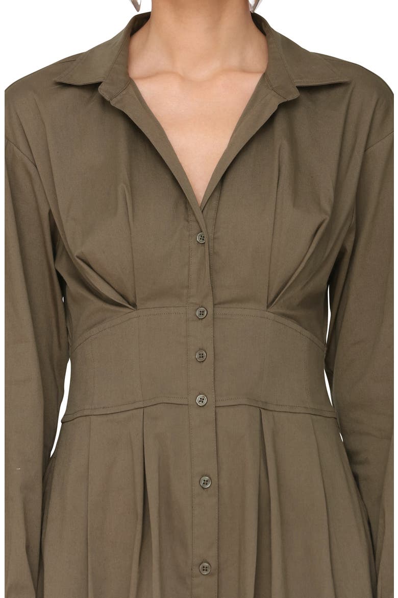 Corseted Long Sleeve Shirtdress, Alternate, color, BAYLEAF