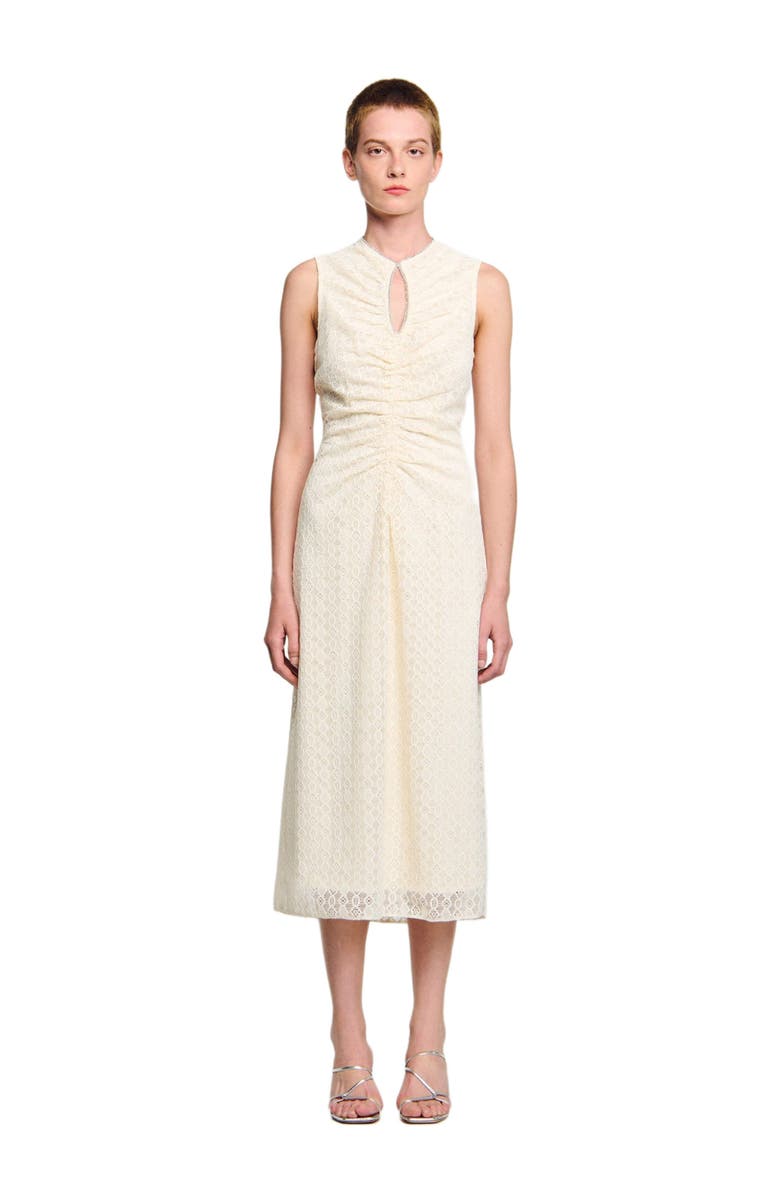 SANDRO Lace Keyhole Maxi Dress, Main, color, Ecru