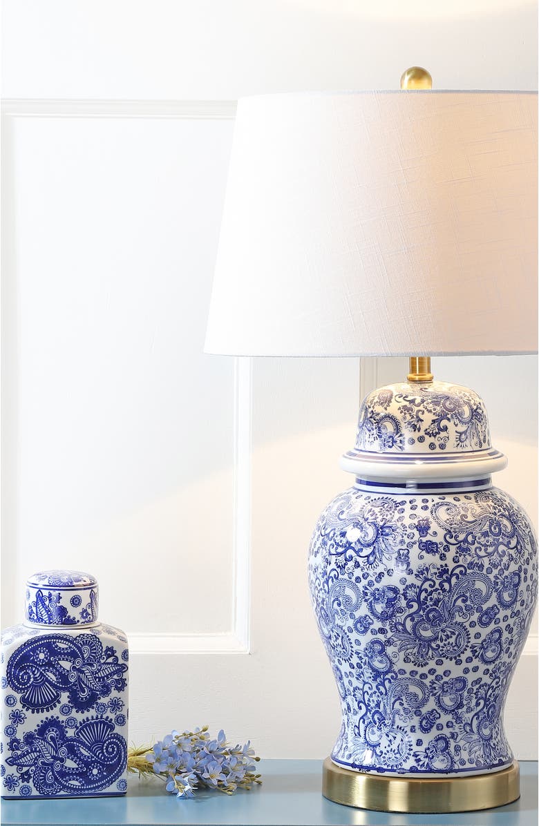 JONATHAN Y Ellis 29.5" Ceramic LED Table Lamp, Blue/White, Alternate, color, Blue/White