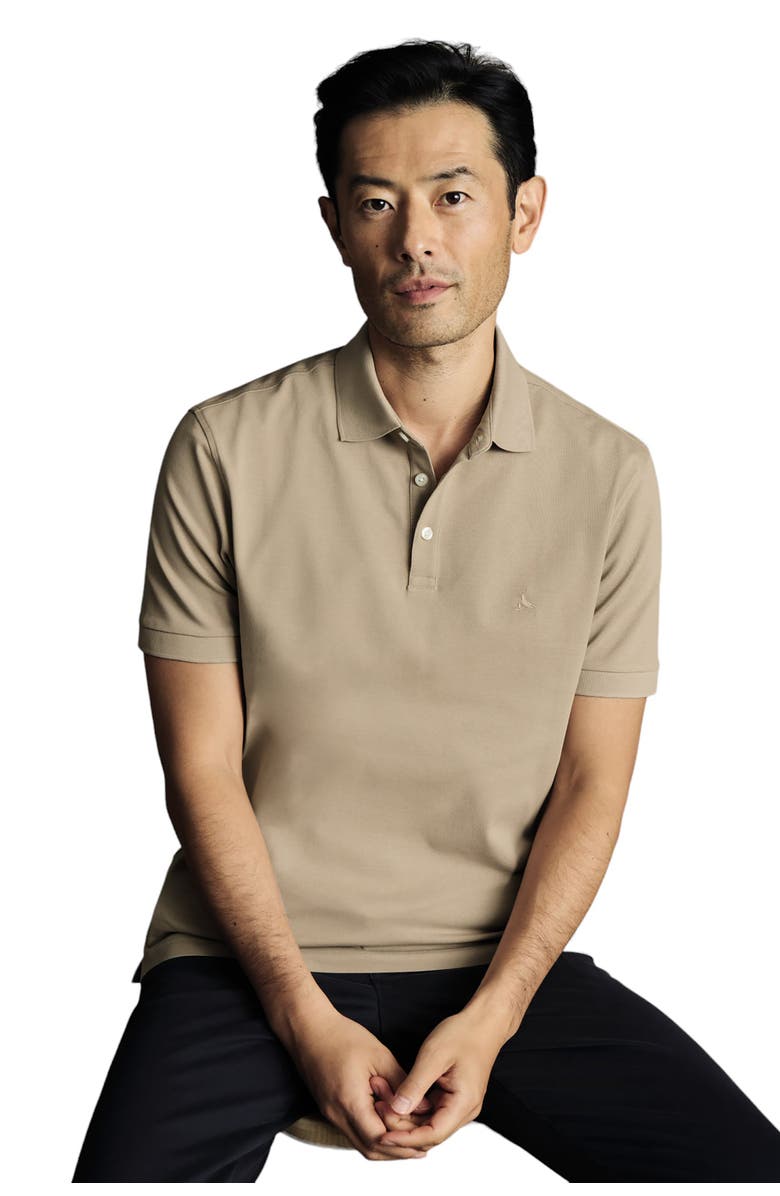 Charles Tyrwhitt Solid Short Sleeve Cotton Tyrwhitt Pique Polo, Alternate, color, Taupe